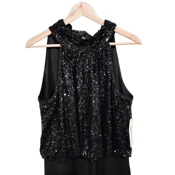 NEW Eliza J Jumpsuit 12 Black Sequin Halter Neck Sleeveless Wide‎ Leg Evening - Picture 4 of 14